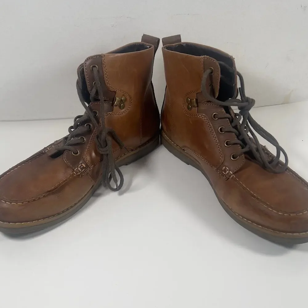 GBX Layne Men's Brown Lace Up Moc Toe Leather Ankle Chukka Boots Size 10 1/2 Med